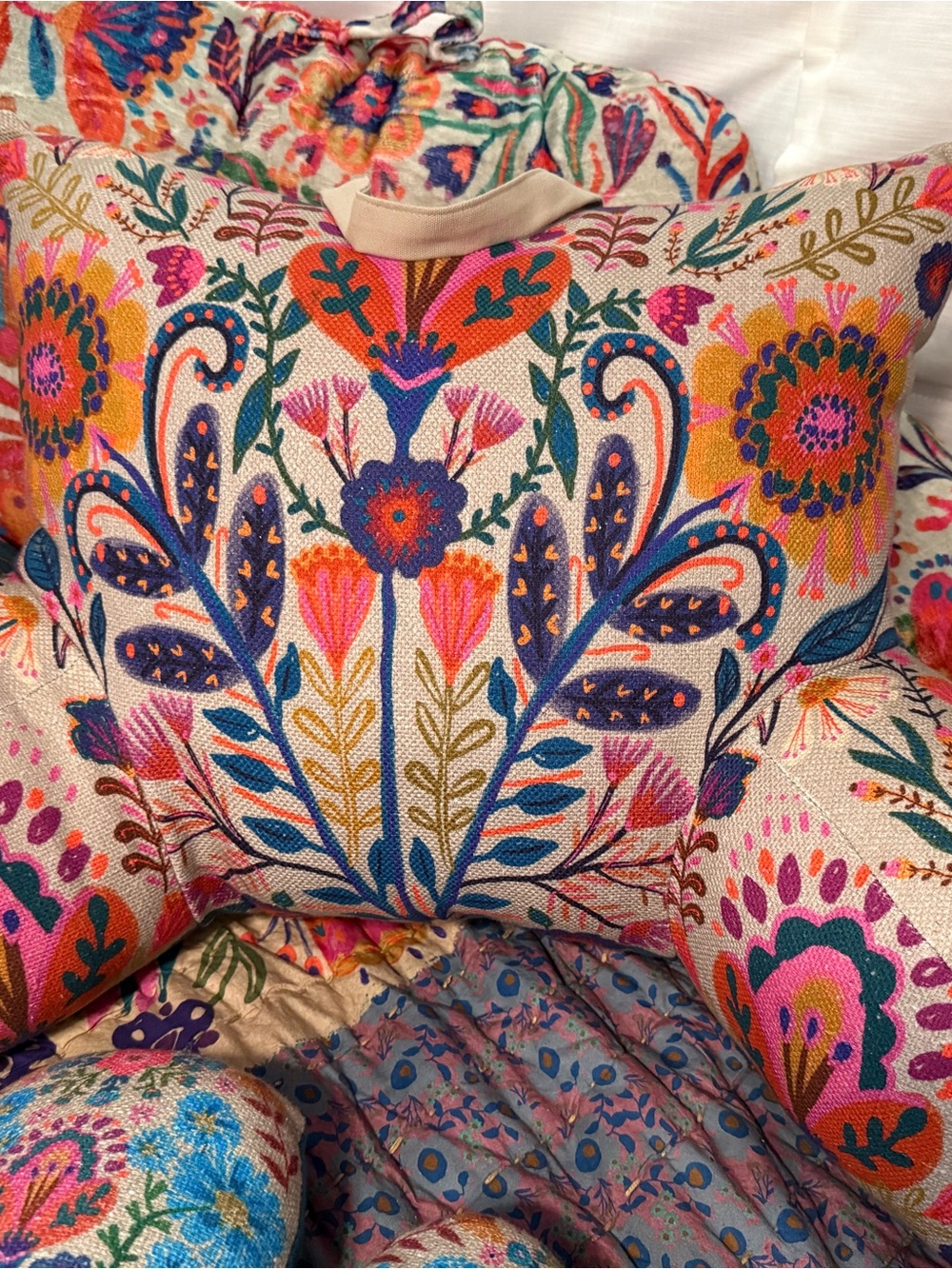 Natural Life Boho Backrest Pillow - Cream Folk Flower